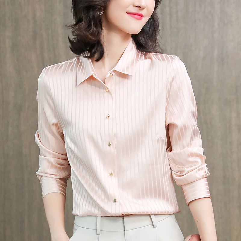Casual Striped Shirts Women Fashion Long Sleeve Blouses Tops Woman Elegant Office Lady Shirt Real Silk Satin Blouse Clothing
Casual Striped Shirts Women Fashion Long Sleeve Blouses Tops Woman Elegant Office Lady Shirt Real Silk Satin Blouse Clothing