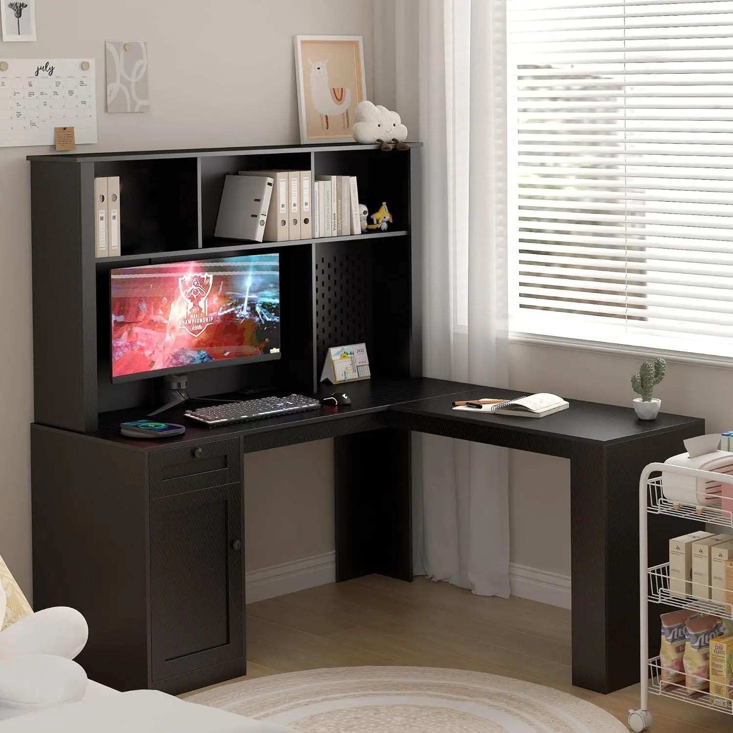 Home Office L Shaped Desk With Hutch, Drawers & Bookshelf And Led Light, Modern Computer Desk With Charger, Corner Desk Study
Home Office L Shaped Desk With Hutch, Drawers & Bookshelf And Led Light, Modern Computer Desk With Charger, Corner Desk Study