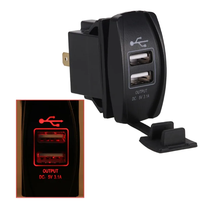 Rocker Switch Car Charger, USB Power Adapter for Motorcycle and Car Modification