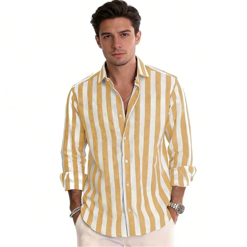 Мужская рубашка с длинным рукавом в полоску из 100% полиэстера для осени и зимы
Мужская рубашка с длинным рукавом в полоску из 100% полиэстера для осени и зимы