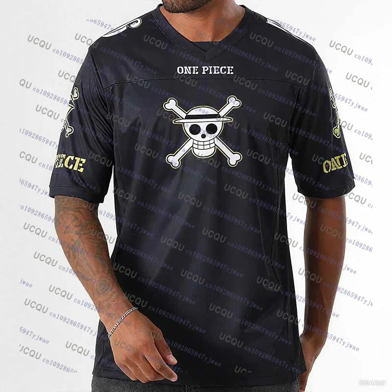 Цельная футболка с рисунком Луффи и черепом, футбольный трикотаж в стиле аниме, летняя дышащая винтажная модная спортивная футболка большого размера для косплея Bandai
Цельная футболка с рисунком Луффи и черепом, футбольный трикотаж в стиле аниме, летняя дышащая винтажная модная спортивная футболка большого размера для косплея Bandai