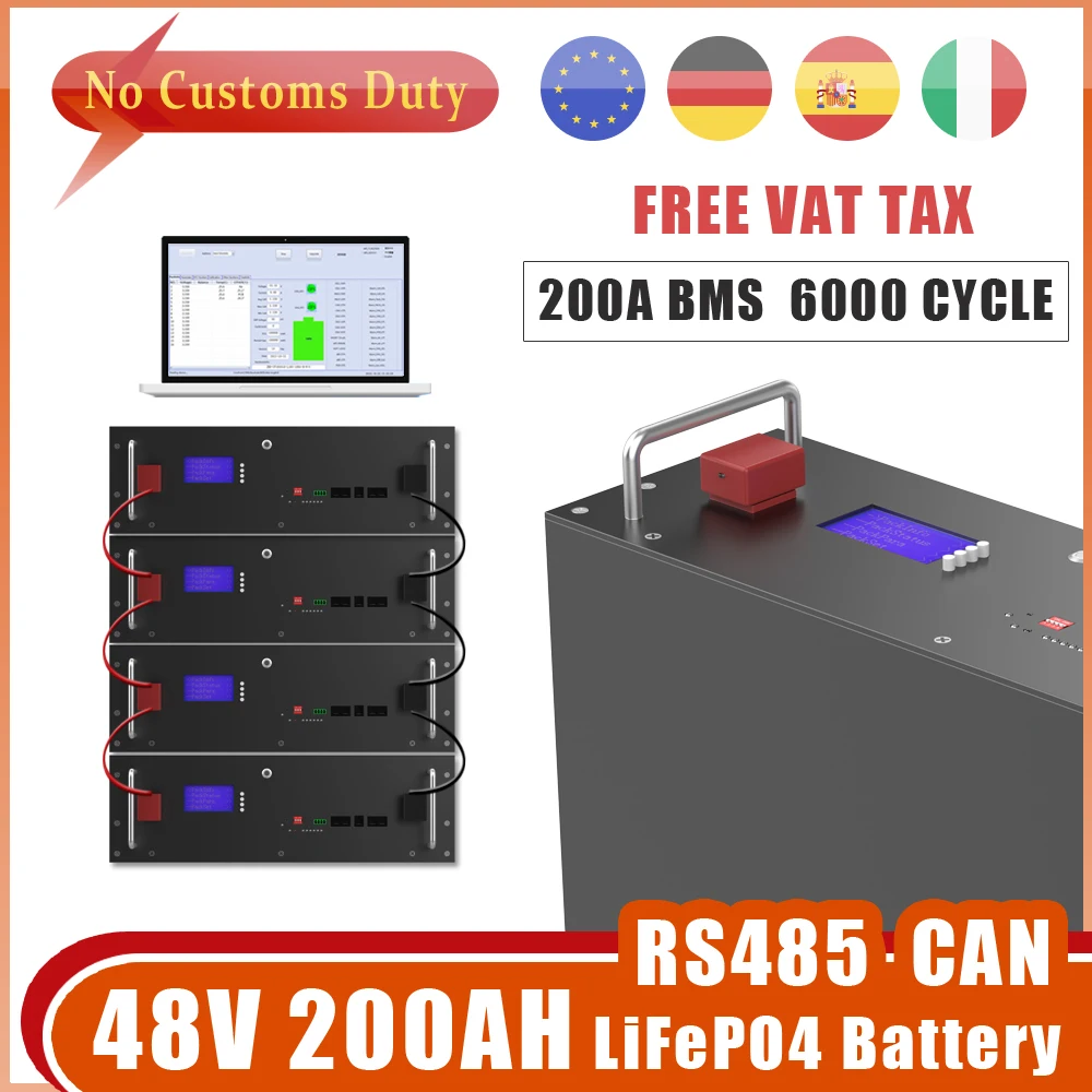 48V 200AH LiFePO4 Battery 51.2V 10240Wh RS485 CAN 200A BMS 6000+ Cycle For Storage Solar Home Solar Inverter No Tax
48V 200AH LiFePO4 Battery 51.2V 10240Wh RS485 CAN 200A BMS 6000+ Cycle For Storage Solar Home Solar Inverter No Tax