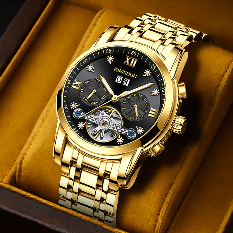 Мужской золотой стальной ремешок, темперамент, модный дневной дисплей, многофункциональные автоматические механические часы с тремя глазами
Мужской золотой стальной ремешок, темперамент, модный дневной дисплей, многофункциональные автоматические механические часы с тремя глазами
