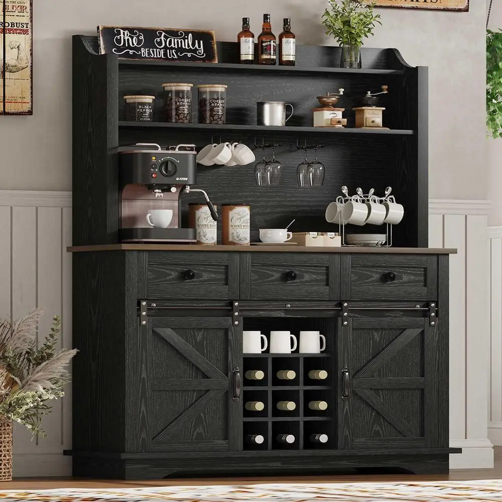 63 Tall 3-Tier Coffee Bar Cabinet, Kitchen Hutch with 3 Drawers, 9-Rack Wine Storage with 3 Glass Holders, Suitable for Living a
63 Tall 3-Tier Coffee Bar Cabinet, Kitchen Hutch with 3 Drawers, 9-Rack Wine Storage with 3 Glass Holders, Suitable for Living a