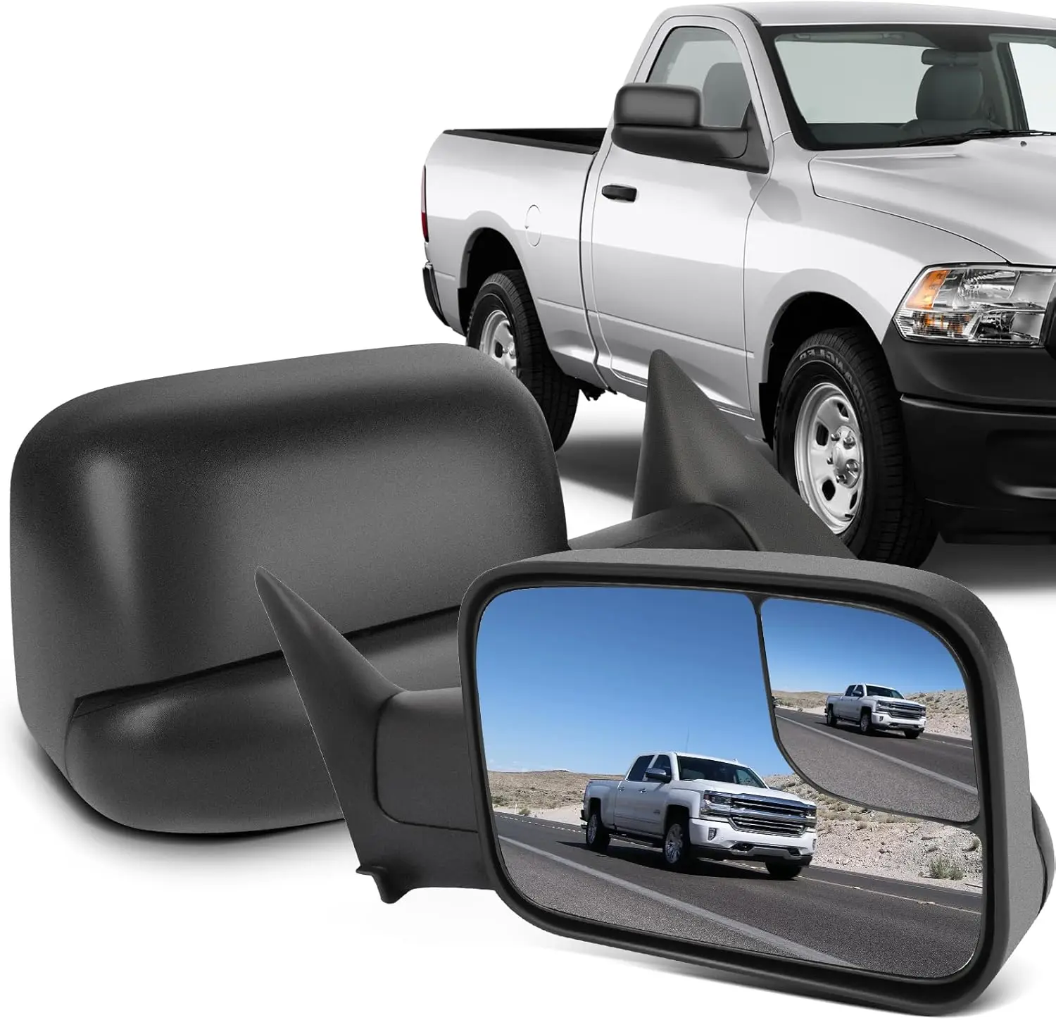 Towing Application, Not Specified Material, Manual Towing Mirrors for Dodge Ram 1500 (94 - 02), 2500, 3500 (94 - 01)
Towing Application, Not Specified Material, Manual Towing Mirrors for Dodge Ram 1500 (94 - 02), 2500, 3500 (94 - 01)