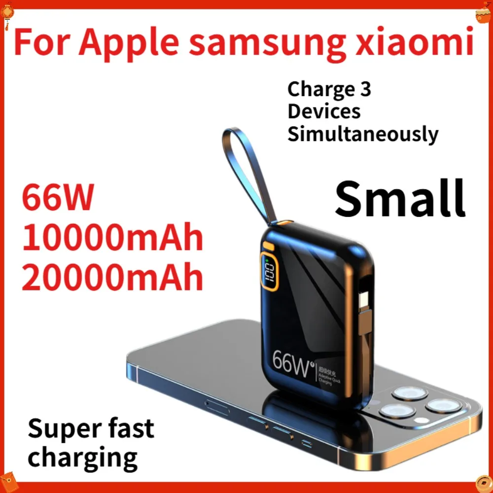 66W Super Fast Charging 20000mAh Power Bank with Built-in Cable Portable PD QC Mini Charger for iPhone Samsung PowerBank
66W Super Fast Charging 20000mAh Power Bank with Built-in Cable Portable PD QC Mini Charger for iPhone Samsung PowerBank