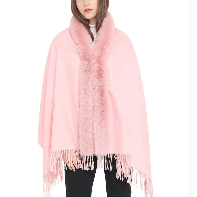 Winter Imitation Wool Collar Cloak Scarf Dual-purpose Female Imitation Cashmere Shawl Ponchos Lady Capes Cloak Pink Cardigan
Winter Imitation Wool Collar Cloak Scarf Dual-purpose Female Imitation Cashmere Shawl Ponchos Lady Capes Cloak Pink Cardigan