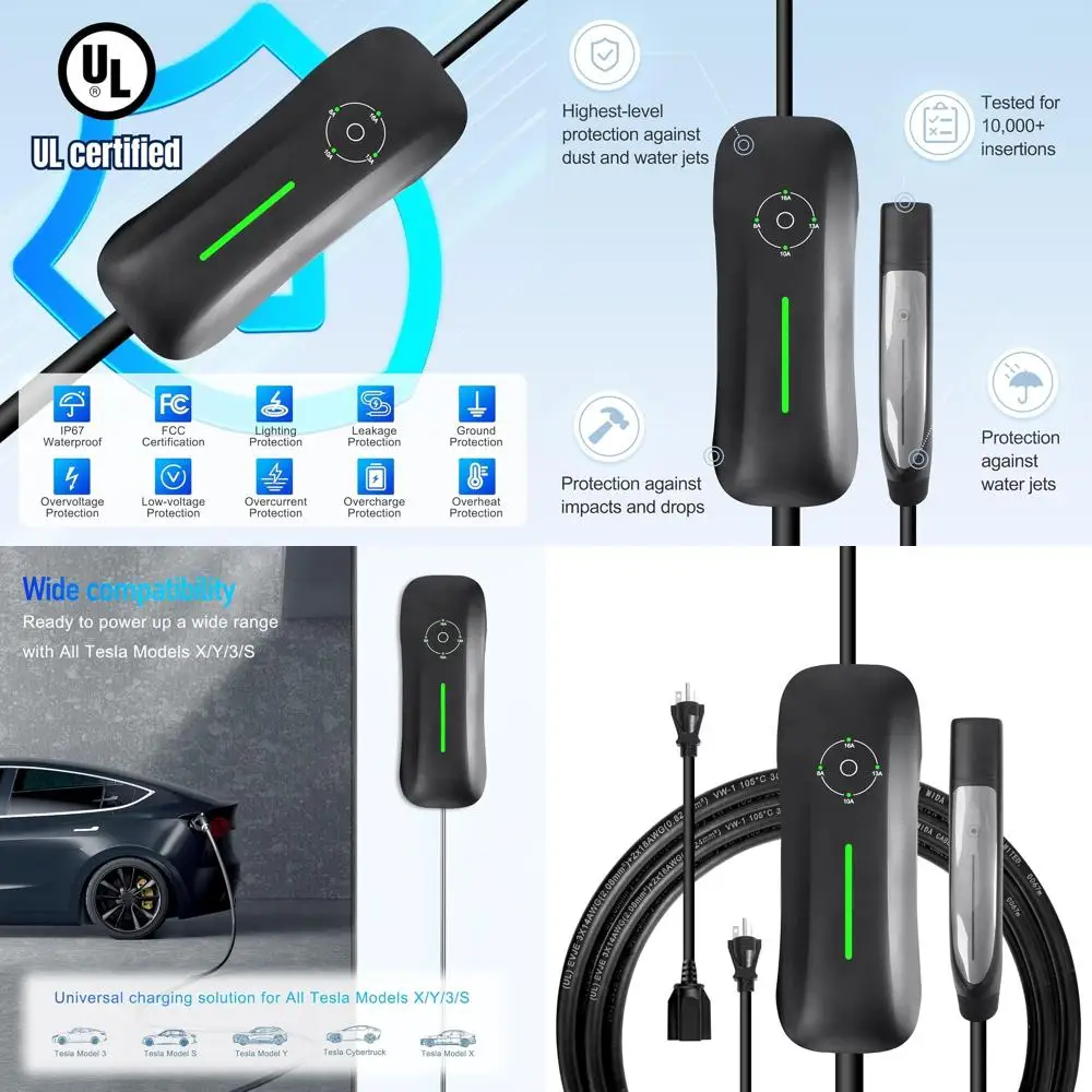 Зарядное устройство для электромобилей для Tesla: уровня 1 и 2, 110–240 В, 16 А, вилка NEMA 5–15 и 6–20, портативное зарядное устройство для Tesla, совместимое с
Зарядное устройство для электромобилей для Tesla: уровня 1 и 2, 110–240 В, 16 А, вилка NEMA 5–15 и 6–20, портативное зарядное устройство для Tesla, совместимое с