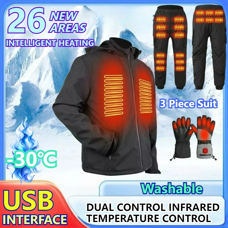 26 Area Heating Ski Suit Men Winter Electric Heated Jacket + Cotton Cargo Pants Double Temperature Control Self Heating Clothing
26 Area Heating Ski Suit Men Winter Electric Heated Jacket + Cotton Cargo Pants Double Temperature Control Self Heating Clothing