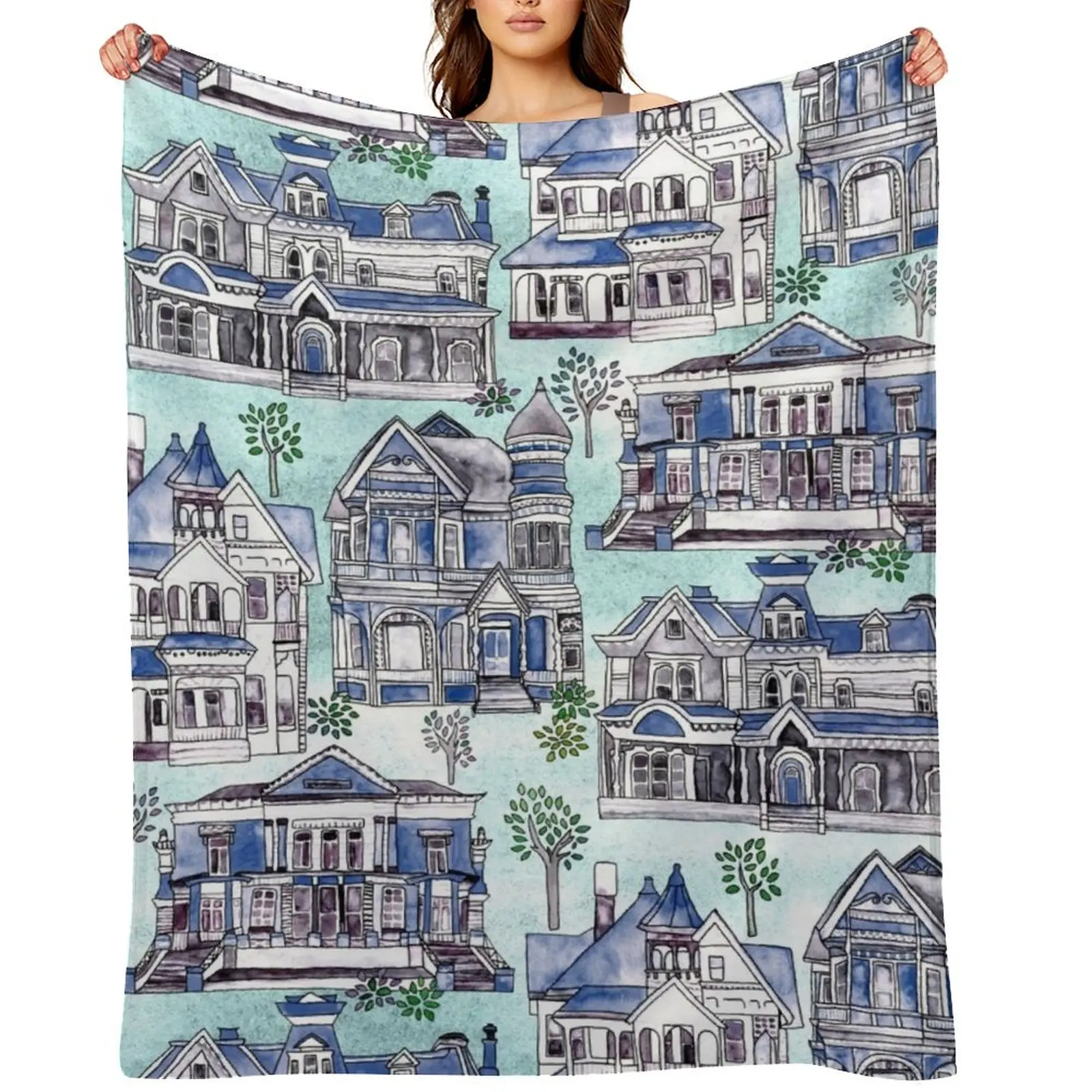 Blue Watercolor Victorian Houses Throw Blanket Polar Stuffeds Blankets For Baby Sleeping Bag Blankets
Blue Watercolor Victorian Houses Throw Blanket Polar Stuffeds Blankets For Baby Sleeping Bag Blankets