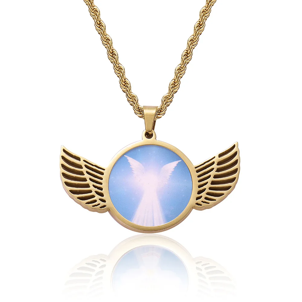 2pcs/ Bag NEW Style Fashion 18K Gold Plated Stainless Steel Pendant Angel Wing Necklace memory Photo Sublimation necklace
2pcs/ Bag NEW Style Fashion 18K Gold Plated Stainless Steel Pendant Angel Wing Necklace memory Photo Sublimation necklace