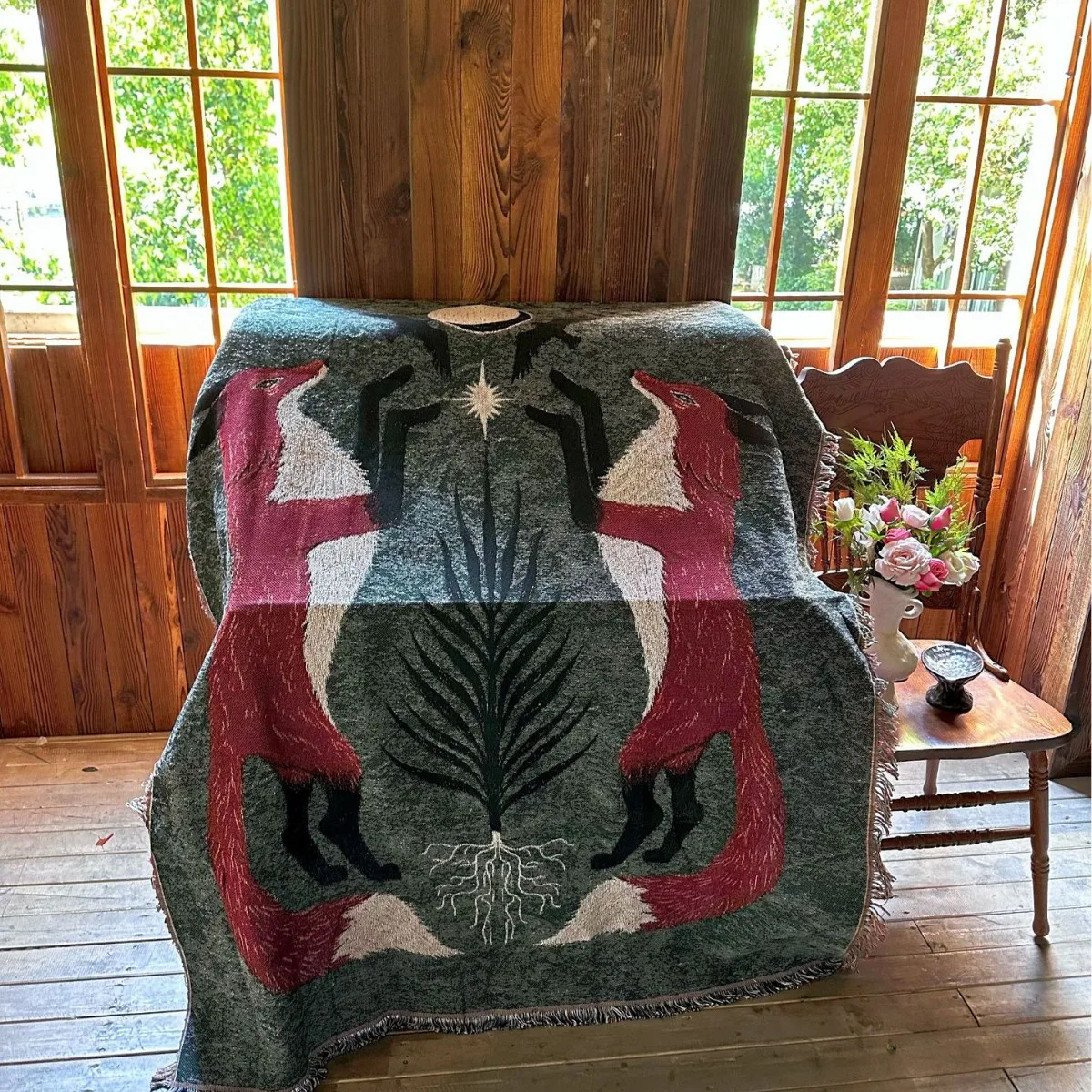 Red Fox Moon Jacquard Throw Blanket with Tassel Woven Tapestry, Multi-use Sofa Cover, Bedspread, Camping Blanket Boho Wall Decor
Red Fox Moon Jacquard Throw Blanket with Tassel Woven Tapestry, Multi-use Sofa Cover, Bedspread, Camping Blanket Boho Wall Decor