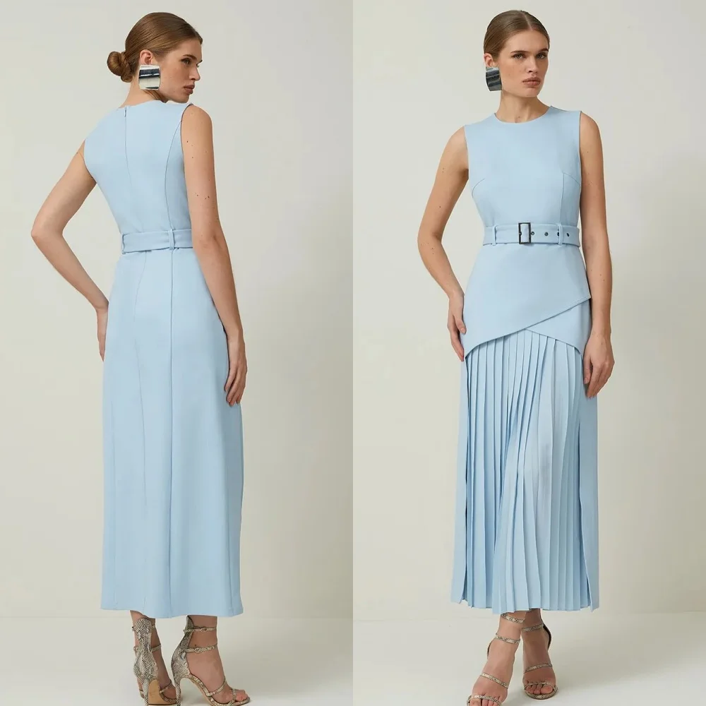 Customized Simple Blue Jersey Evening Dress Exquisite O-Neck Sleeveless Homecoming Dresses Formal Belt Special Occasion Gowns
Customized Simple Blue Jersey Evening Dress Exquisite O-Neck Sleeveless Homecoming Dresses Formal Belt Special Occasion Gowns