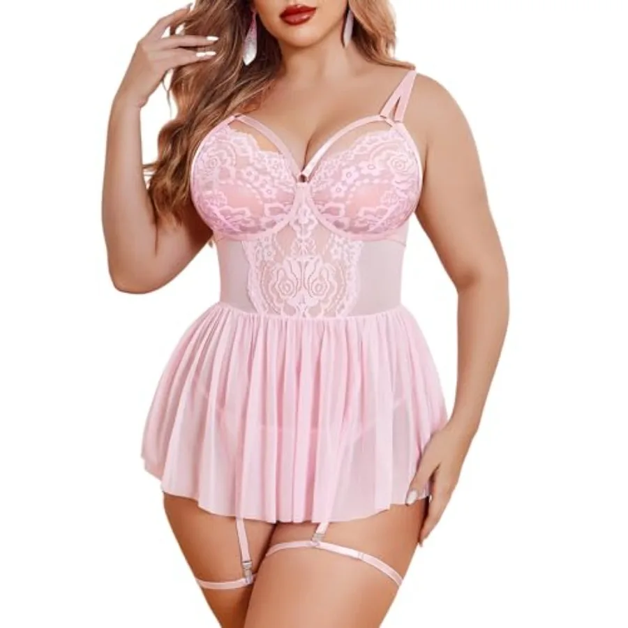 Avidlove Plus Size Lingerie for Women Sexy Lace Babydoll Mesh Chemise Boudoir Nighty with Garter Belt
Avidlove Plus Size Lingerie for Women Sexy Lace Babydoll Mesh Chemise Boudoir Nighty with Garter Belt