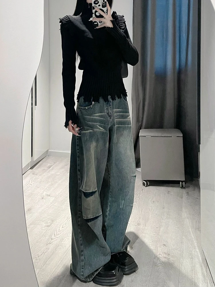 Women Blue Ripped Jeans Y2k Vintage Oversize Cowboy Pants Harajuku High Waist Denim Trousers 90s Aesthetic 2000s Trashy Clothes
Women Blue Ripped Jeans Y2k Vintage Oversize Cowboy Pants Harajuku High Waist Denim Trousers 90s Aesthetic 2000s Trashy Clothes