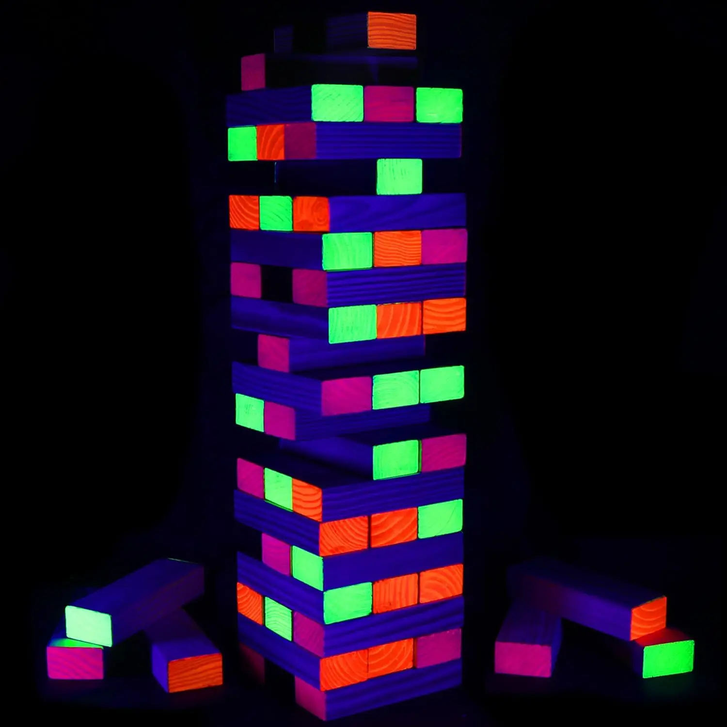 54 Piece Giant Tumble Tower Outdoor Game with Blacklight Glow, 6x2x1.2 Inch Blocks for Family Game Night
54 Piece Giant Tumble Tower Outdoor Game with Blacklight Glow, 6x2x1.2 Inch Blocks for Family Game Night