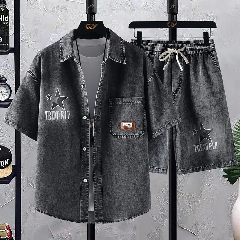 Summer Short Sleeve T-Shirts & Shorts Men's Denim Sets Sreetwear Casual Cotton Top Tee-Shirt Jean & Pant Two Piece Suit
Summer Short Sleeve T-Shirts & Shorts Men's Denim Sets Sreetwear Casual Cotton Top Tee-Shirt Jean & Pant Two Piece Suit