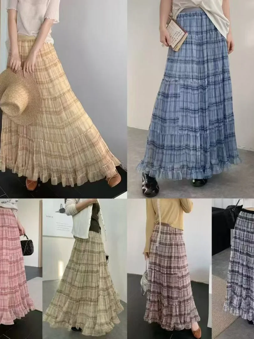 Spring Summer New Style Women's Skirt with Lace Hem Plaid Tulle Half-length A-line Skirts High Waist Polyester Fiber
Spring Summer New Style Women's Skirt with Lace Hem Plaid Tulle Half-length A-line Skirts High Waist Polyester Fiber