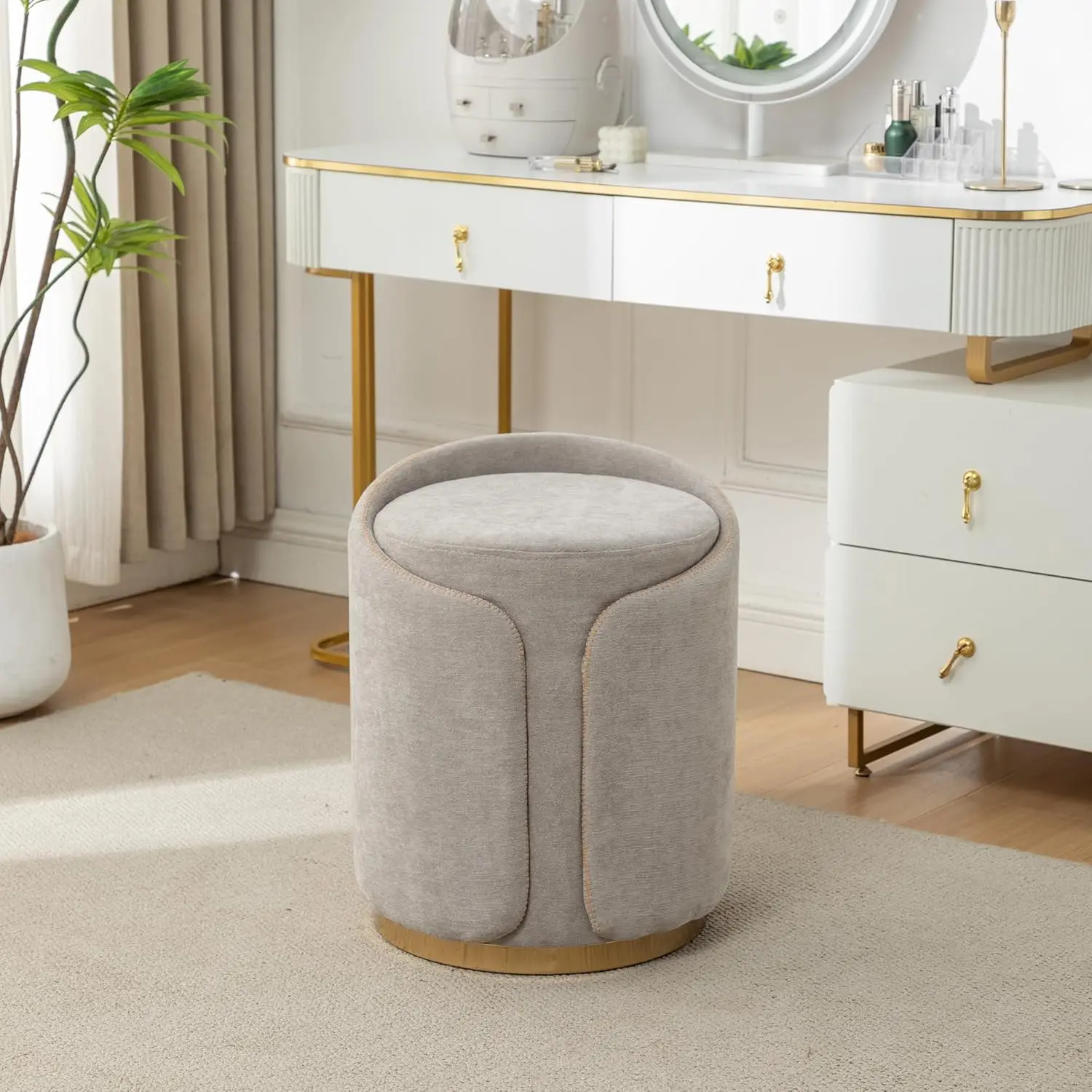 Swivel Round Vanity Stool Gold Base Comfy Ottoman Foot Rest Bedroom Livingroom Light Gray, Custom
Swivel Round Vanity Stool Gold Base Comfy Ottoman Foot Rest Bedroom Livingroom Light Gray, Custom