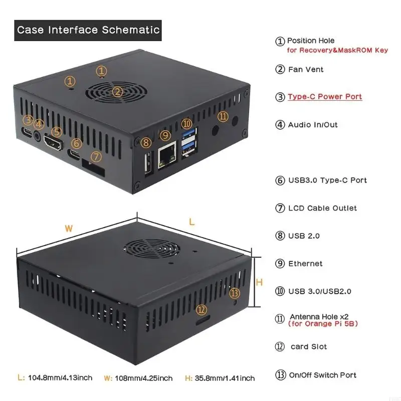 F68C N506 Metal Enclosure Box for Orange Pi 5 5B with Cooling Fan Heatsinks Supports M2 NVMe SSD 2280 and External Antenna
F68C N506 Metal Enclosure Box for Orange Pi 5 5B with Cooling Fan Heatsinks Supports M2 NVMe SSD 2280 and External Antenna