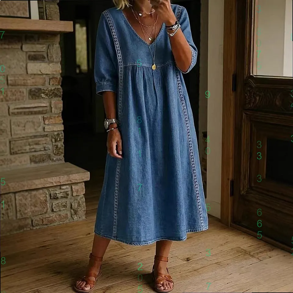 Casual V Neck Top Dress Pullover Denim Style Dresses Spring Summer Women Loose Shift Dresses
Casual V Neck Top Dress Pullover Denim Style Dresses Spring Summer Women Loose Shift Dresses