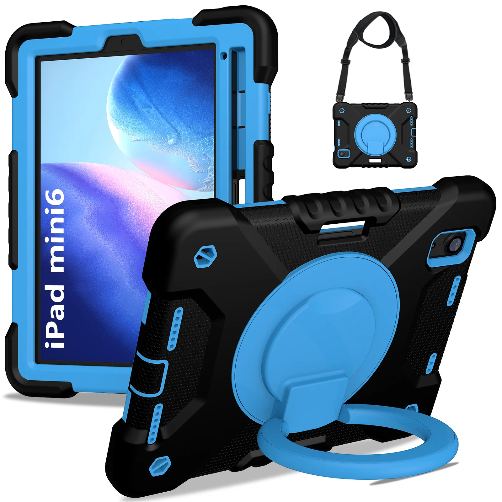 360 Rotatable Stand Case for iPad Mini 7 2024 A17 Pro Mini 6 2021 8.3" Hybrid Cover With Handle Grip Shoulder Strap PC Silicone
360 Rotatable Stand Case for iPad Mini 7 2024 A17 Pro Mini 6 2021 8.3" Hybrid Cover With Handle Grip Shoulder Strap PC Silicone