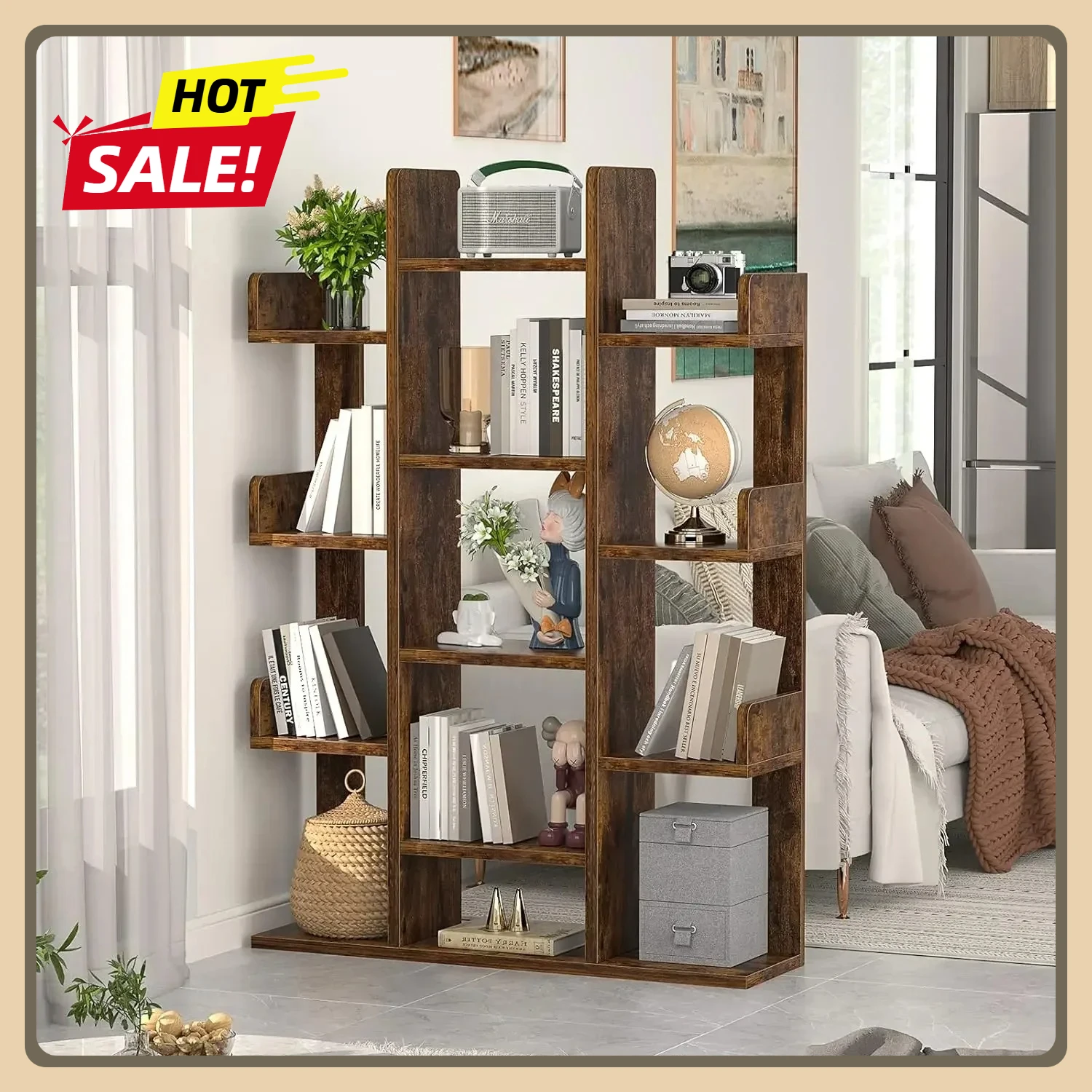 Bookshelf, Tree-Shaped Bookcase Storage Shelf with 13 compartments Display Cube Shelves, Books Organizer , Industrial Free Floor
Bookshelf, Tree-Shaped Bookcase Storage Shelf with 13 compartments Display Cube Shelves, Books Organizer , Industrial Free Floor