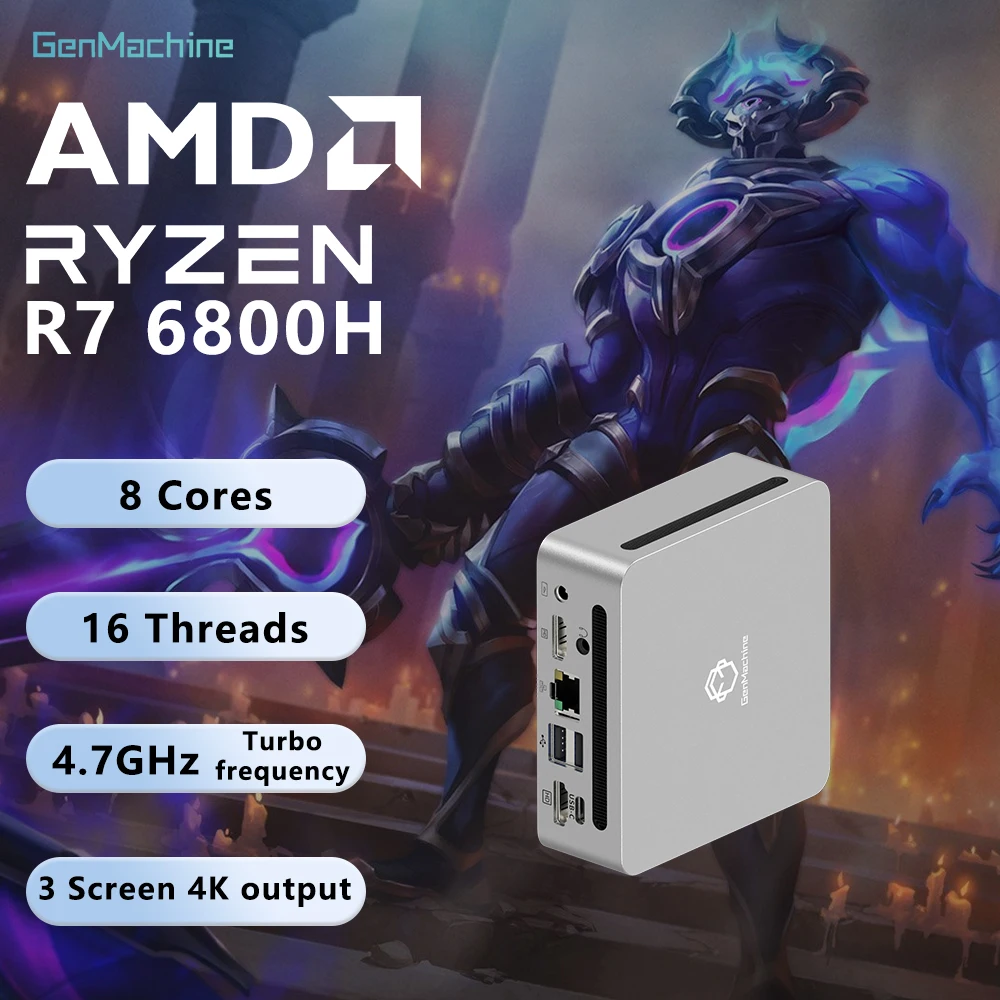 GenMachine Mini PC Ryzen 7 6800H USB4 2.5G LAN DDR5 16G RAM 512G ROM WIFI6 Mini PC 4.7GHz TDP 45W Windows 11 Mini Pc Gaming Pc
GenMachine Mini PC Ryzen 7 6800H USB4 2.5G LAN DDR5 16G RAM 512G ROM WIFI6 Mini PC 4.7GHz TDP 45W Windows 11 Mini Pc Gaming Pc