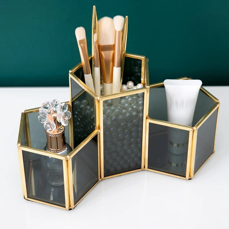 Cosmetic Organizer Vintage Makeup Brush Organizer Brush Holder 3 Slots Brass And Glass Makeup Brush Holder Pencil Holder
Cosmetic Organizer Vintage Makeup Brush Organizer Brush Holder 3 Slots Brass And Glass Makeup Brush Holder Pencil Holder