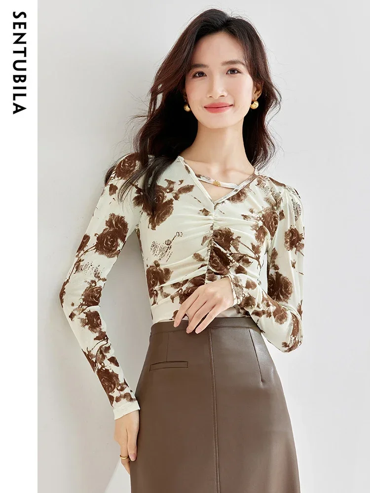 SENTUBILA Fashion Long Sleeve T-Shirts Women 2025 Spring Female Ruched Slim Fit Brush Painting Tee Long Sleeve Top 133T52413
SENTUBILA Fashion Long Sleeve T-Shirts Women 2025 Spring Female Ruched Slim Fit Brush Painting Tee Long Sleeve Top 133T52413