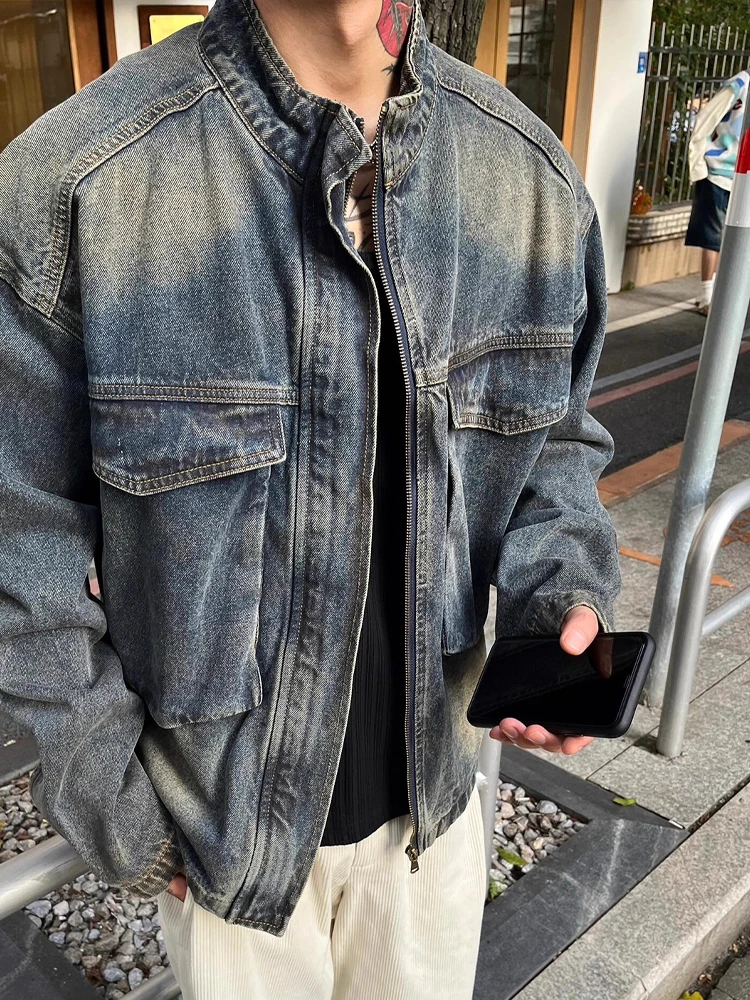 Retro American Blue Denim Jaet Men's Autumn Trend High-End Feeling Stand Collar Workwear Zipper Stand Collar Jaet Top
Retro American Blue Denim Jaet Men's Autumn Trend High-End Feeling Stand Collar Workwear Zipper Stand Collar Jaet Top