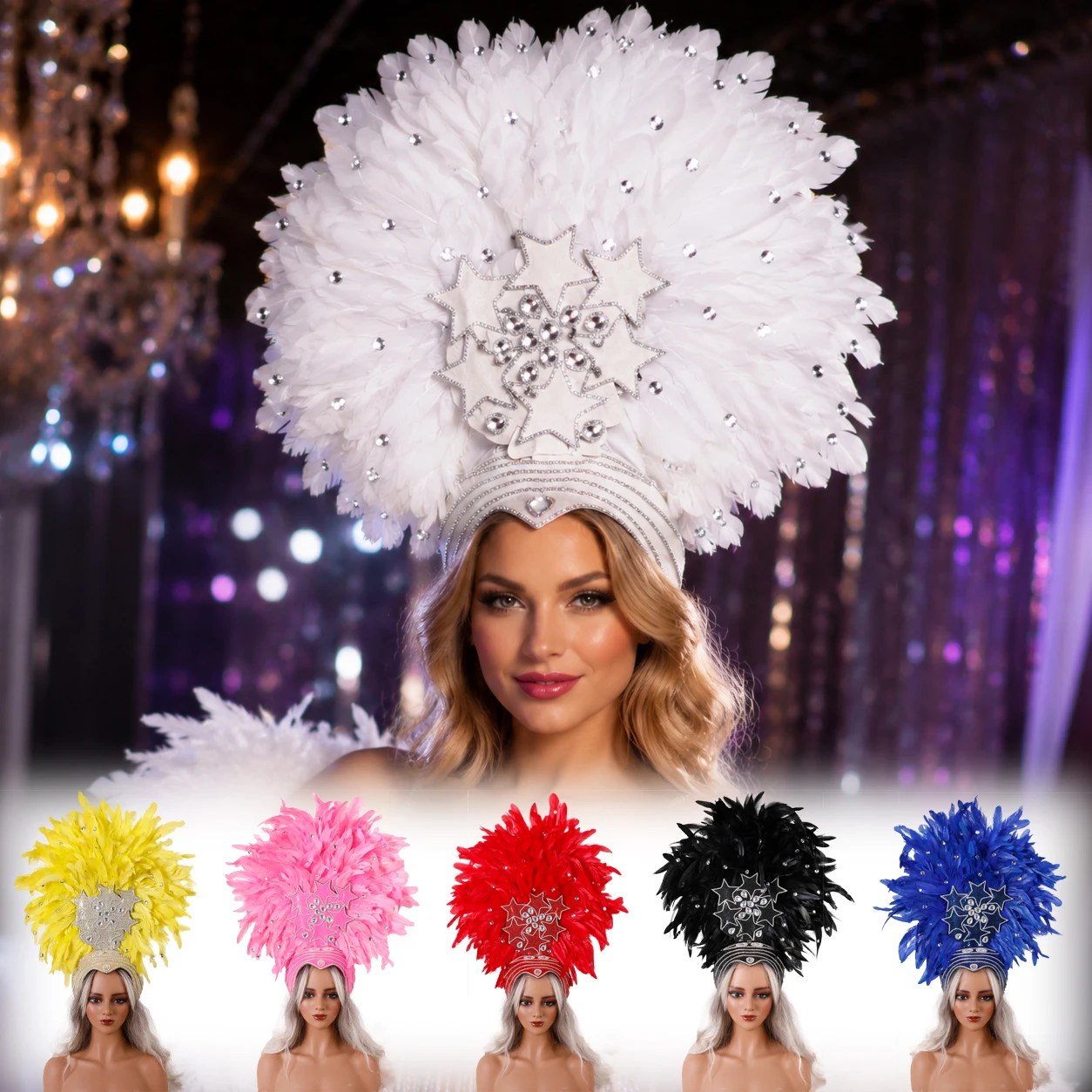 12 Colors Star Rhinestone Feather Headdress Women Samba Carnival Headpiece Halloween Stage Party Hair Headband Ornament
12 Colors Star Rhinestone Feather Headdress Women Samba Carnival Headpiece Halloween Stage Party Hair Headband Ornament
