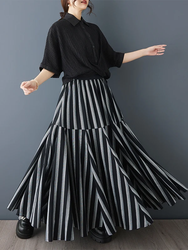 Retro Water-Mark Stripes Asymmetrical Splicing Maxi Double Layer Versatile High Waist Cotton Casual A-Line Skirt for Women
Retro Water-Mark Stripes Asymmetrical Splicing Maxi Double Layer Versatile High Waist Cotton Casual A-Line Skirt for Women