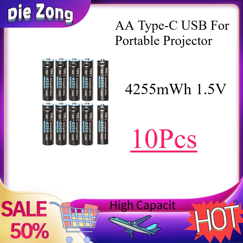 New 10Pcs High Capacity 4255mWh 1.5V Constant Voltage AA Type-C USB Lithium-Ion Rechargeable Batteries for Portable Projector
New 10Pcs High Capacity 4255mWh 1.5V Constant Voltage AA Type-C USB Lithium-Ion Rechargeable Batteries for Portable Projector