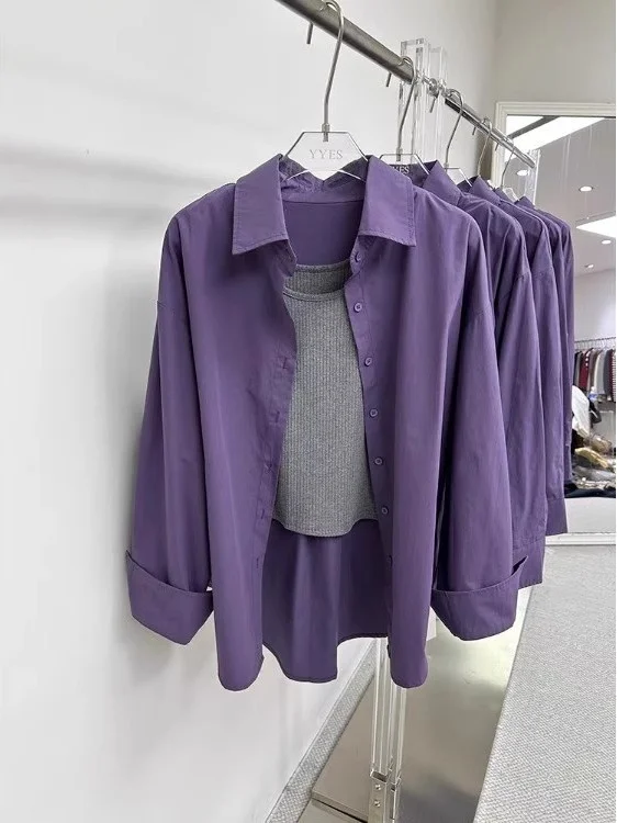 Loose Long Sleeve Purple Shirt Women's Fashionable Layering Casual Outerwear College Style Loose Fit Commute Vintage
Loose Long Sleeve Purple Shirt Women's Fashionable Layering Casual Outerwear College Style Loose Fit Commute Vintage