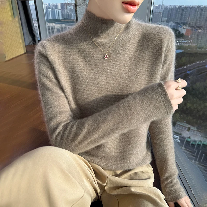 Зимняя полуводолазка, готовый к ношению пуловер из чистой шерсти первой линии, женская однотонная трикотажная нижняя рубашка 
Зимняя полуводолазка, готовый к ношению пуловер из чистой шерсти первой линии, женская однотонная трикотажная нижняя рубашка