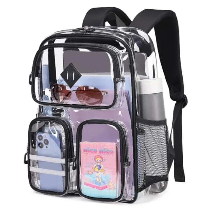 Clear Backpack Heavy Duty PVC Clear Bookbag for School Stadium Events Transparent Back Pack Girls Boys, Black
Clear Backpack Heavy Duty PVC Clear Bookbag for School Stadium Events Transparent Back Pack Girls Boys, Black