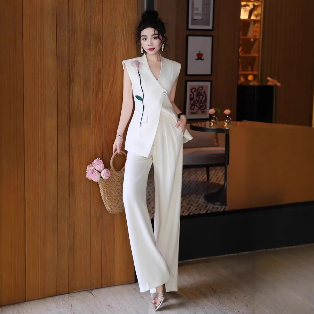 Elegant Sleeveless Suit Vest Summer Hot Sale Of The Season New Professional Wide Leg Pants Set
Elegant Sleeveless Suit Vest Summer Hot Sale Of The Season New Professional Wide Leg Pants Set