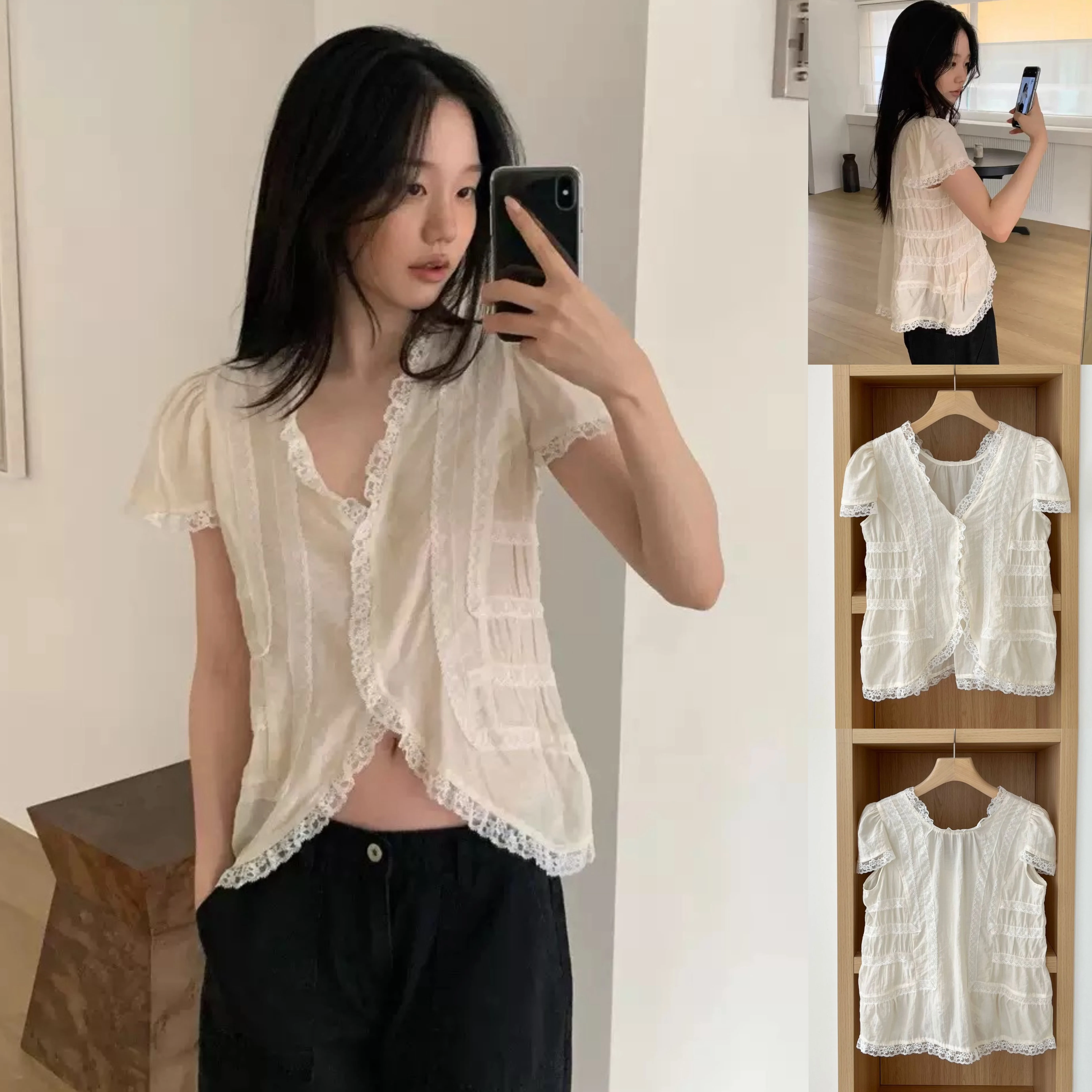 Romantic Sexy Korean Style Lace Irregular Shirt Short Sleeve V-Neck Belly Bared Breathable Comfortable Women's Casual Top
Romantic Sexy Korean Style Lace Irregular Shirt Short Sleeve V-Neck Belly Bared Breathable Comfortable Women's Casual Top