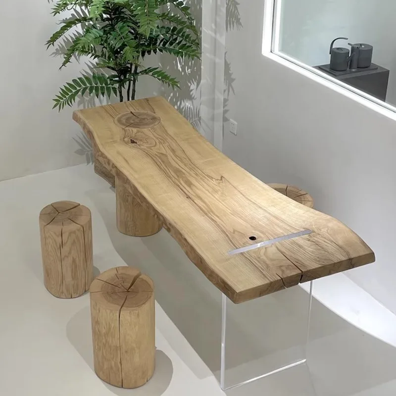 Nordic Japanese cream style solid wood large board table ash wood, light color desk special-shaped tea table
Nordic Japanese cream style solid wood large board table ash wood, light color desk special-shaped tea table