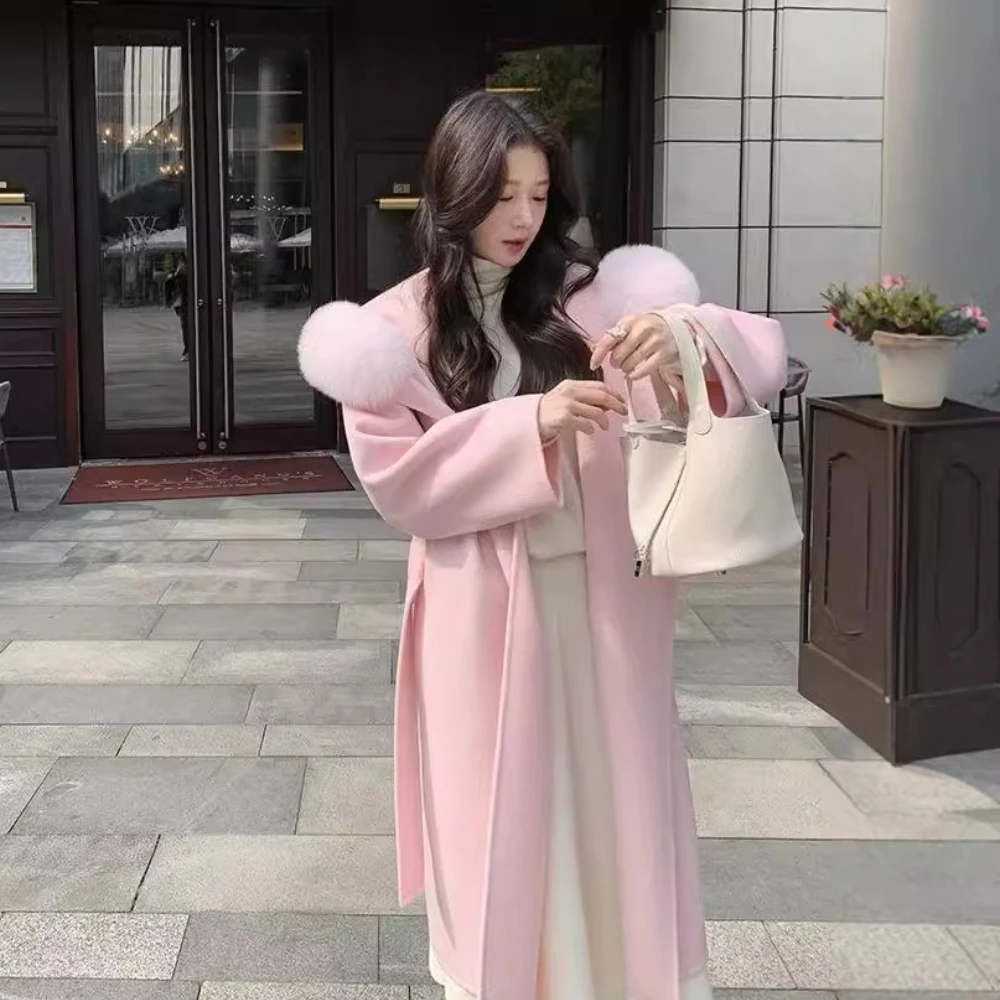 Wool Warm Coat Lazy Fashion Autumn Winter Mid Length Real Fox Fur Collar Casual French Hooded Double Faced Cashmere Coat Women
Wool Warm Coat Lazy Fashion Autumn Winter Mid Length Real Fox Fur Collar Casual French Hooded Double Faced Cashmere Coat Women