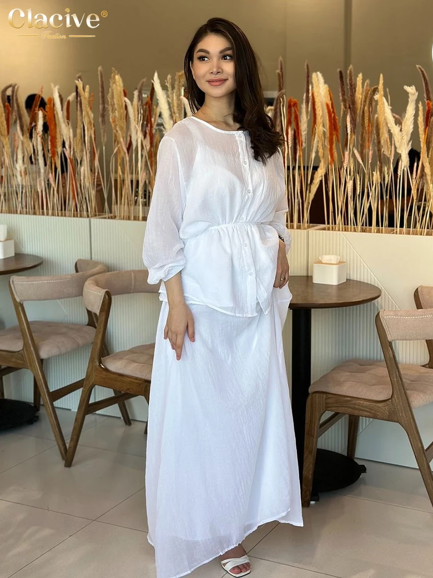 Clacive Fashion Loose White Cotton Women's 3 Pieces Set Elegant Long Sleeve Shirt + Tank Top With High Waist Long Skirt Set
Clacive Fashion Loose White Cotton Women's 3 Pieces Set Elegant Long Sleeve Shirt + Tank Top With High Waist Long Skirt Set