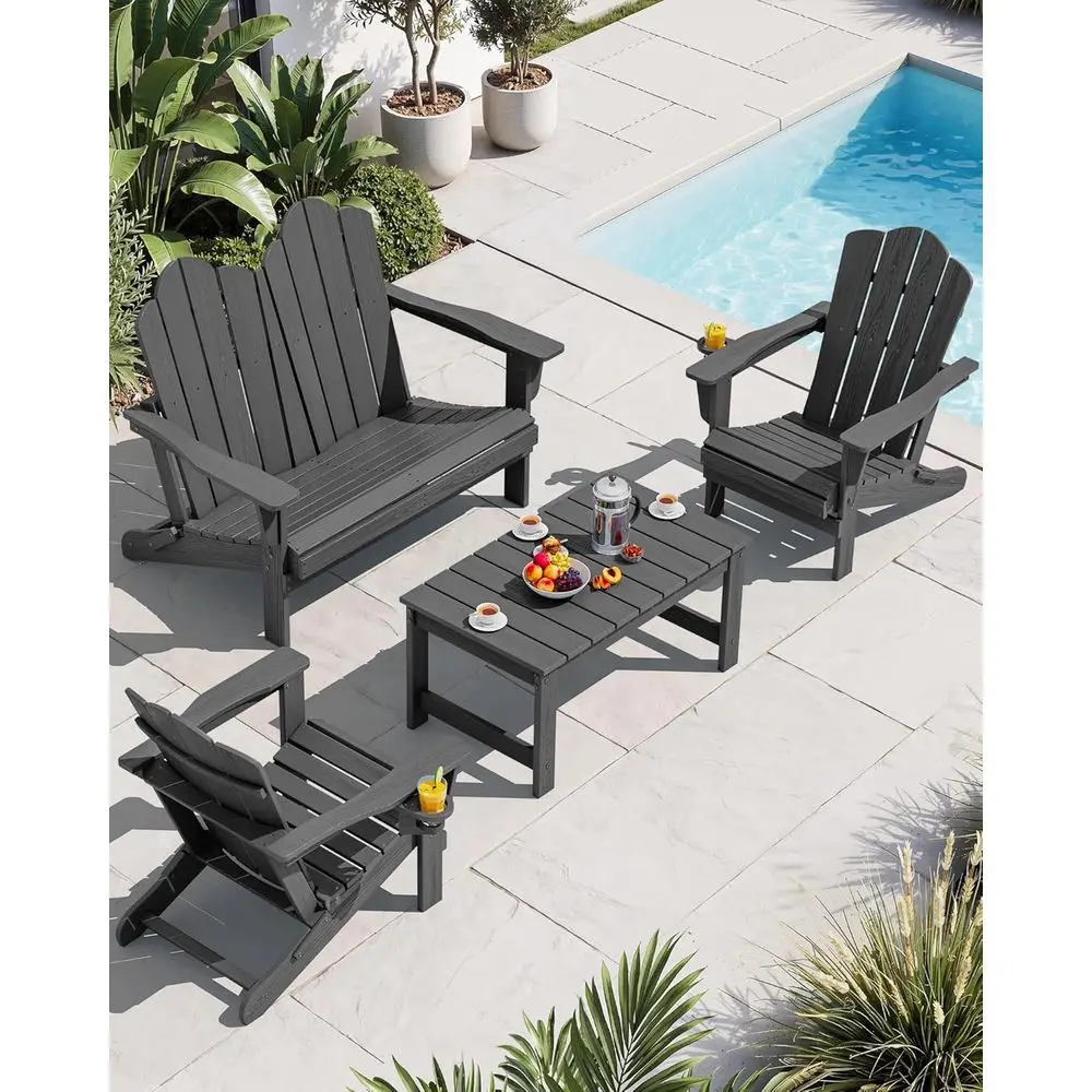 4 Pieces HDPE Patio Adirondack Chair Set, 2 Adirondack Chair with Cup Holder & 1 Adirondack Bench & 1 Coee Table with Umbrella H
4 Pieces HDPE Patio Adirondack Chair Set, 2 Adirondack Chair with Cup Holder & 1 Adirondack Bench & 1 Coee Table with Umbrella H