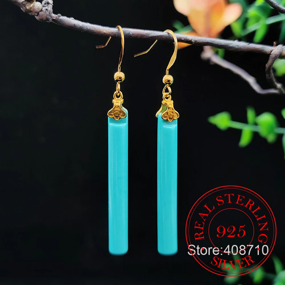 925 Sterling Silver Jewelry Green Turquoise Long Stick Drop Earrings for Women Wedding Party Jewelry For Girls Friend Gift
925 Sterling Silver Jewelry Green Turquoise Long Stick Drop Earrings for Women Wedding Party Jewelry For Girls Friend Gift