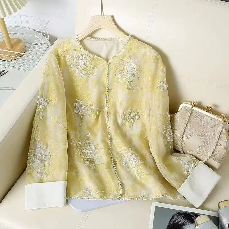 Chinese Style Nail Bead Jacquard Embroidery Bomber Jacket Women Fashion Thin Lightweight Jacket Casual Sunscreen Tops Woman
Chinese Style Nail Bead Jacquard Embroidery Bomber Jacket Women Fashion Thin Lightweight Jacket Casual Sunscreen Tops Woman