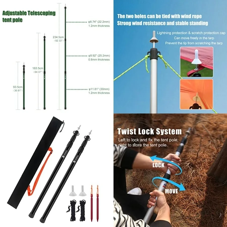 Tent Poles Camping Poles for Tarp Awning Canopy Porch Sun Sails Tarpaulin Headroom Aluminium Adjustable Telescoping,Our camping tarp poles are made from 6061 aluminum alloy, which is not easy to rust. diameter = 30 mm, strong and durable
Tent Poles Camping Poles for Tarp Awning Canopy Porch Sun Sails Tarpaulin Headroom Aluminium Adjustable Telescoping,Our camping tarp poles are made from 6061 aluminum alloy, which is not easy to rust. diameter = 30 mm, strong and durable