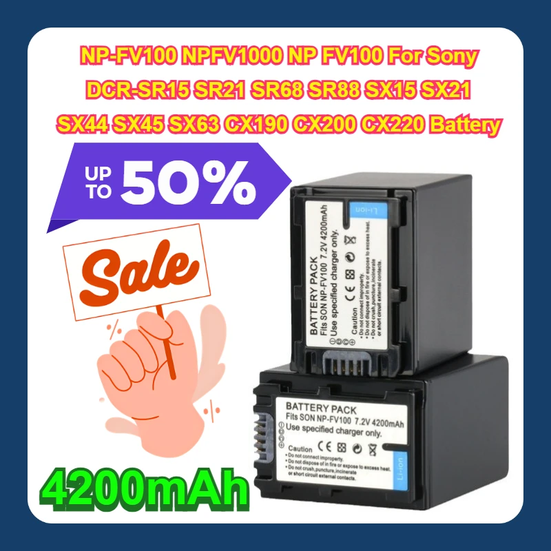 4200mAh NP-FV100 NPFV1000 NP FV100 For Sony DCR-SR15 SR21 SR68 SR88 SX15 SX21 SX44 SX45 SX63 CX190 CX200 CX220 Battery
4200mAh NP-FV100 NPFV1000 NP FV100 For Sony DCR-SR15 SR21 SR68 SR88 SX15 SX21 SX44 SX45 SX63 CX190 CX200 CX220 Battery