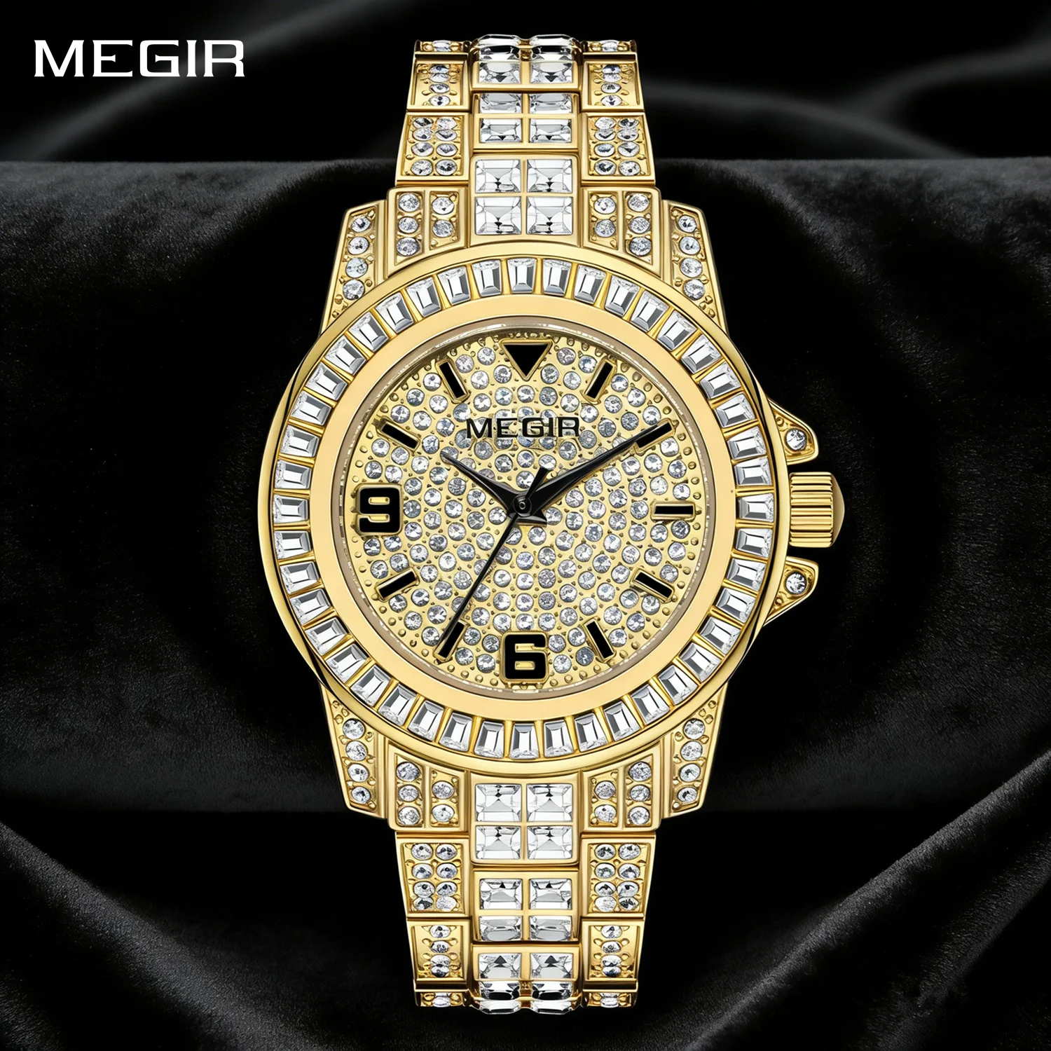 MEGIR Men's Gold Watch, Full Diamond Bling Quartz Wristwatch, Waterproof Fashion Casual Timepiece, Jewelry Gift for Men Reloj
MEGIR Men's Gold Watch, Full Diamond Bling Quartz Wristwatch, Waterproof Fashion Casual Timepiece, Jewelry Gift for Men Reloj