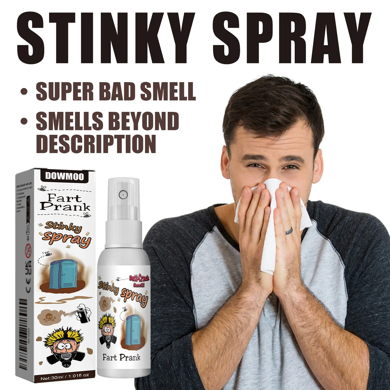 DOWMOO Fart Prank Stinky Spray Non Toxic Strong Odor Prank Toy Joke Entertainment Halloween Props Liquid Portable Party Supplies
DOWMOO Fart Prank Stinky Spray Non Toxic Strong Odor Prank Toy Joke Entertainment Halloween Props Liquid Portable Party Supplies