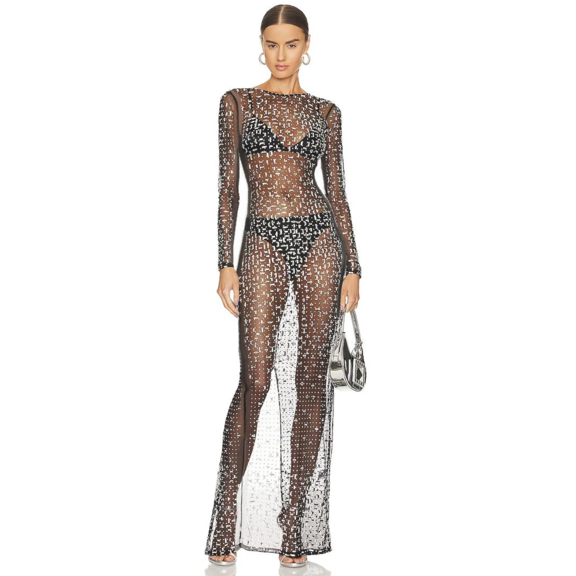 Sexy Hollow Out Beach Crochet Sequin Skirt Dress Outfits Glitter Sequins Cover-Up Long Dress Beach Wear for Female 2025 Summer
Sexy Hollow Out Beach Crochet Sequin Skirt Dress Outfits Glitter Sequins Cover-Up Long Dress Beach Wear for Female 2025 Summer